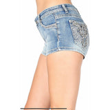 Baroque Pistol Short Rhinestone Embellished Denim Shorts