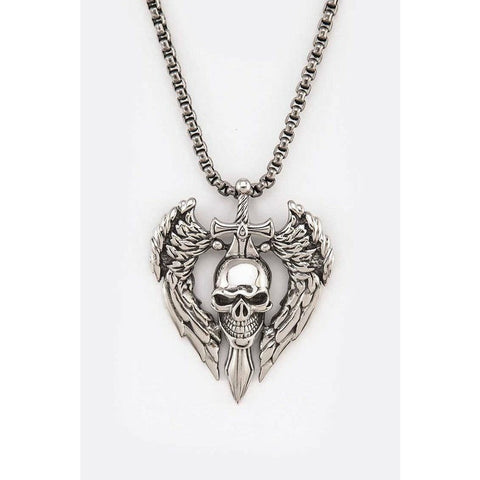 Stainless Steel Skull Wing Pendant Necklace