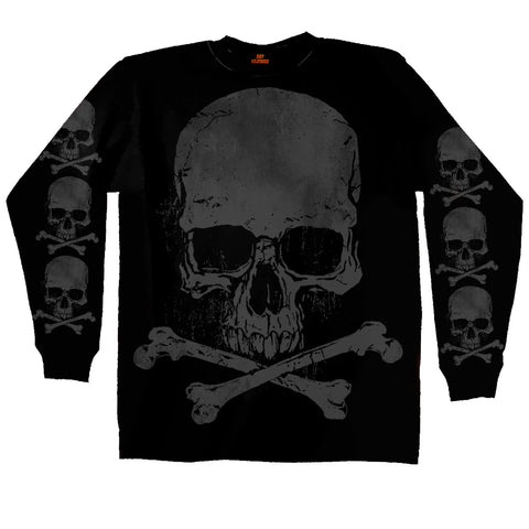 Jumbo Print Skull and Crossbones Long Sleeve Shirt