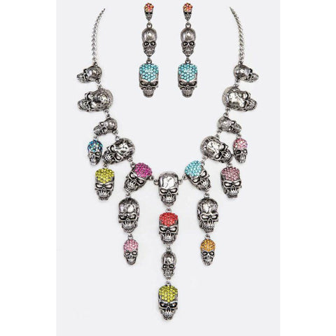 Crystal Multicolored Skull Necklace Set