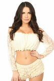 Cream Lined Lace Long Sleeve Peasant Top - Daisy Corsets