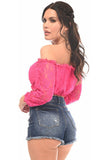 Fuchsia Lined Lace Long Sleeve Peasant Top