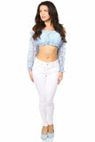 Lt Blue Lined Lace Long Sleeve Peasant Top - Daisy Corsets