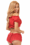 Red Lycra Lace-Up Front Peasant Top