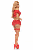 Red Lycra Lace-Up Front Peasant Top