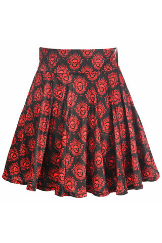 Falda de lycra elástica negra y roja con calaveras