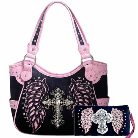 Angel Cross Embroidered Carry Handbag