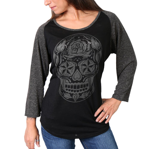 Sugar Skull Raglan 3/4 Sleeve Top