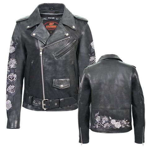 Hot Leathers Rose Embroidered Leather Motorcycle Jacket WILL SHIP 2024
