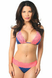 Royal Sequin Pucker Back Bikini w/Coral Lace - Daisy Corsets