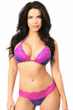 Purple Sequin Pucker Back Bikini w/Fuchsia Lace - Daisy Corsets