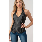 Lace Up Detail Pleather Halter Top