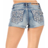 Shorts vaqueros cortos adornados con diamantes de imitación Fleur De Lis