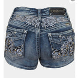 Riding Free Motorcycle Rhinestone Embellished Shorts