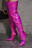 Thigh High Point Toe Holographic Boots by Cape Robbin