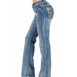 Leather and Stone Cross Rhinestone Jean