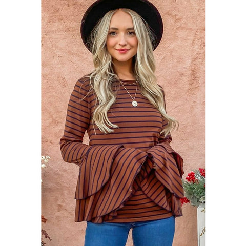 Double Bell Sleeve Striped Top