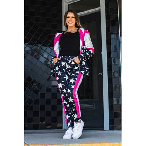 Conjunto de jogger con estrellas y rayas de lentejuelas