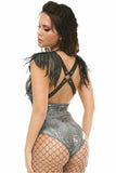 Black Vegan Leather Body Harness w/Shoulder Fringe - Daisy Corsets