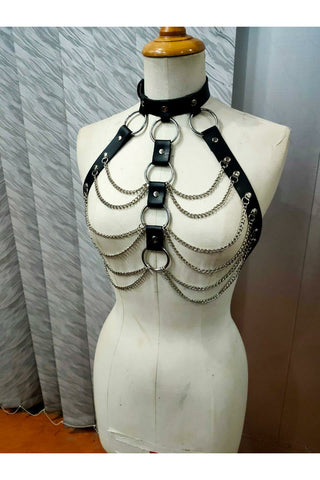 Black & Silver Faux Leather Body Harness