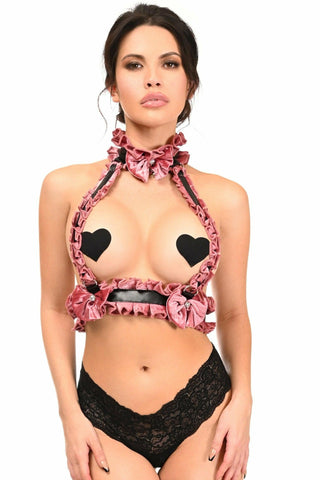 Kitten Collection Dusty Rose Velvet Double Strap Body Harness - Daisy Corsets