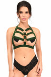 Dark Emerald Green Stretchy Body Harness w/Gold Hardware