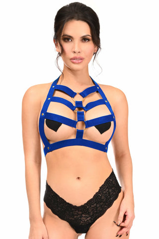 Royal Blue Stretchy Body Harness w/Gold Hardware