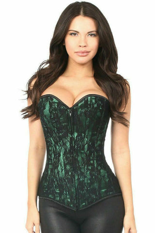 Lavish Green Lace Front Zipper Corset - Daisy Corsets