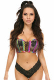 Lavish Rainbow PVC Glitter & Fishnet Lace-Up Short Bustier Top - Daisy Corsets