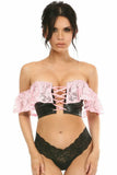 Lavish Lt Pink Lace & Faux Leather Bustier Top - Daisy Corsets