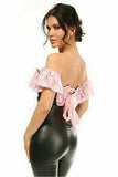 Lavish Lt Pink Lace & Faux Leather Bustier Top - Daisy Corsets