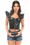 Lavish Black Faux Leather Bustier Top w/Ruffle Sleeves - Daisy Corsets