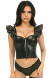 Lavish Black Faux Leather Bustier Top w/Ruffle Sleeves - Daisy Corsets