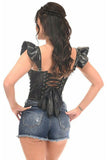 Lavish Black Faux Leather Bustier Top w/Ruffle Sleeves - Daisy Corsets