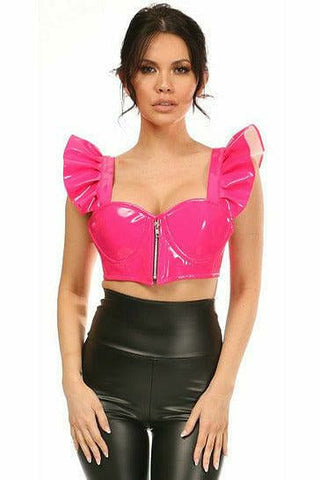 Lavish Black/Hot Pink Premium Patent Lace-Up Short Bustier Top