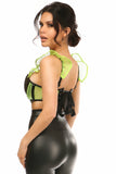 Lavish Neon Green Fishnet & Faux Leather Underwire Bustier Top w/Removable Ruffle Sleeves