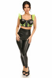 Lavish Neon Green Fishnet & Faux Leather Underwire Bustier Top w/Removable Ruffle Sleeves