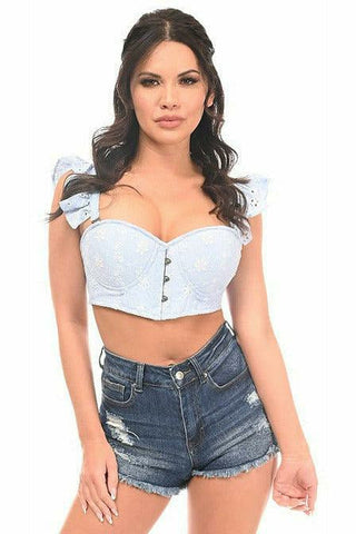 Lavish Lt Blue Eyelet Underwire Bustier Top w/Removable Ruffle Sleeves - Daisy Corsets