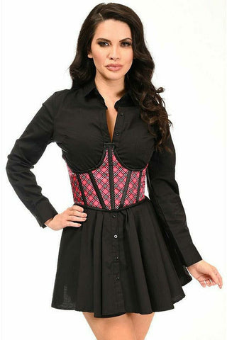 Lavish Pink Plaid Satin Open Cup Waist Cincher - Daisy Corsets