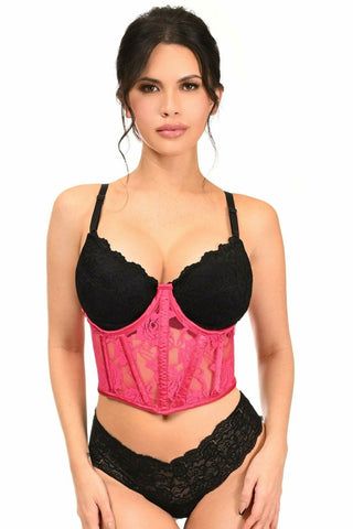 Lavish Fuchsia Sheer Lace Underwire Waist Cincher Corset - Daisy Corsets