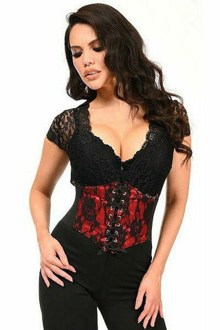 Lavish Red w/Black Lace Overlay Corset Belt Cincher - Daisy Corsets