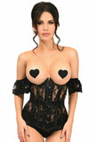 Lavish Sheer Black Lace Underbust Underwire Corset w/Ruffle Sleeve - Daisy Corsets