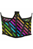 Lavish Rainbow Stripes Print Mesh Open Cup Waist Cincher - Daisy Corsets