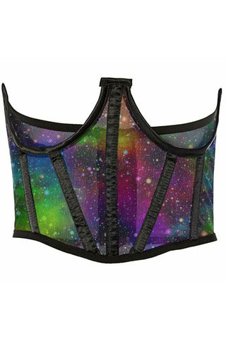 Lavish Galaxy Print Mesh Open Cup Waist Cincher - Daisy Corsets