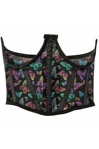 Lavish Neon Butterfly Print Mesh Open Cup Waist Cincher - Daisy Corsets