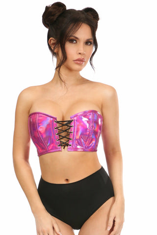 Lavish Fuchsia Holo Lace-Up Bustier Top