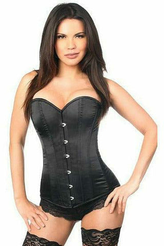 Lavish Black Satin Overbust Corset w/Busk Closure - Daisy Corsets