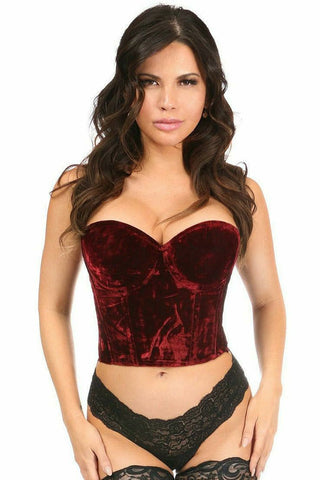 Lavish Dark Red Crushed Velvet Underwire Bustier - Daisy Corsets