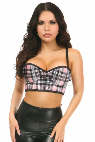 Lavish Pink Plaid Underwire Short Bustier - Daisy Corsets