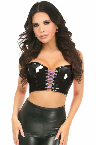 Lavish Black/Lavender Patent Lace-Up Short Bustier Top - Daisy Corsets